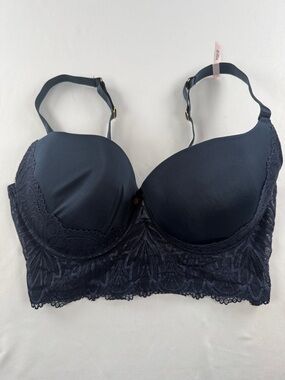Daisy Fuentes Navy Longline Lace Push-Up Bra
